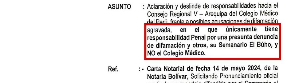 Marco Zegarra Alarcón: responsabilidad penal es del Semanario El Búho y NO del Colegio Médico